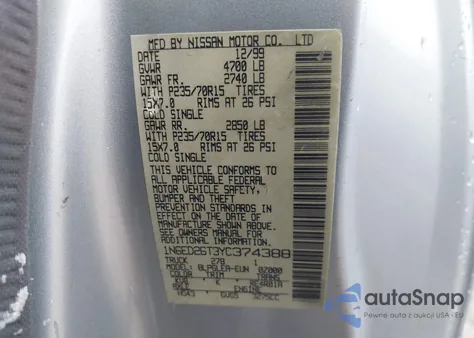 2000 Nissan Frontier Desert Runner Se-V6/Desert Runner Xe-V6 from USA, damaged, VIN 1N6ED26T3YC374388